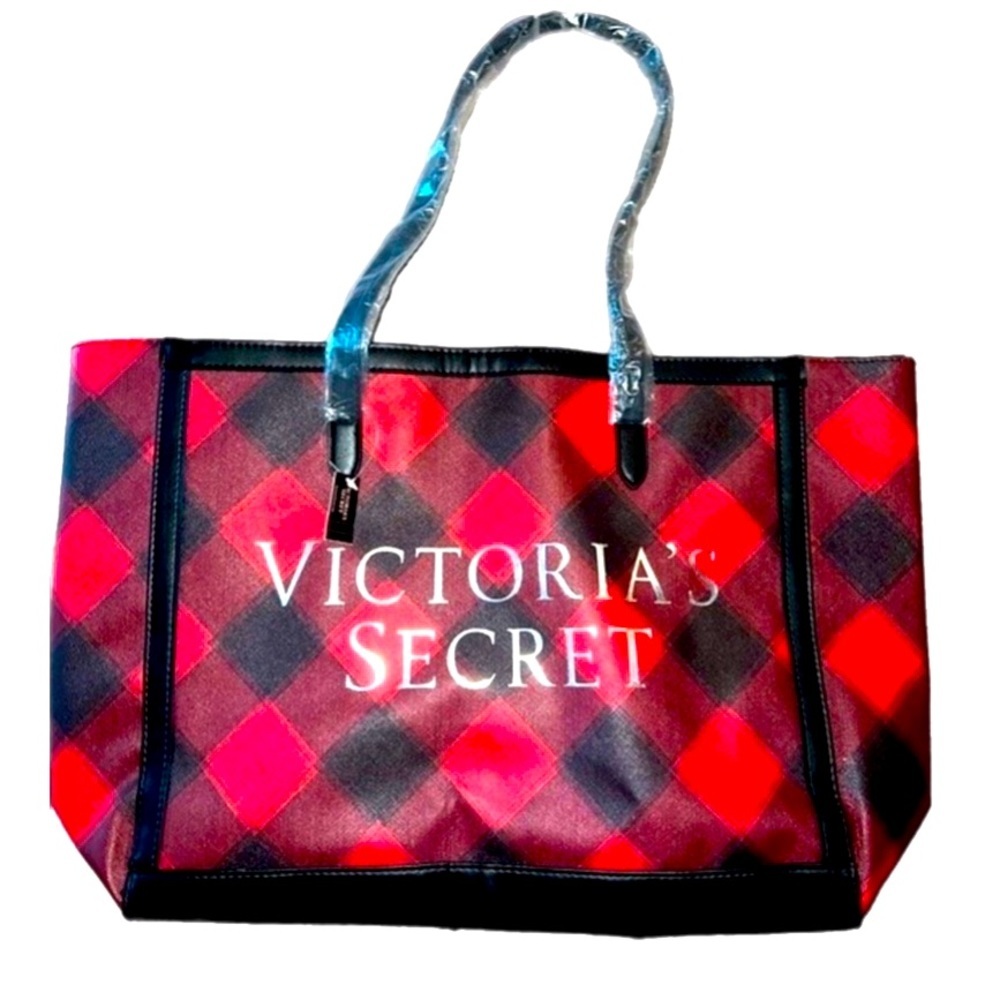 NWT Victoriaβs Secret Red Black Plaid Holiday Weekender Tote Bag 2021